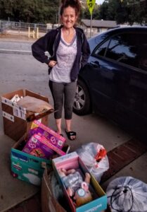 Friends of laurie Millard help collect donated items for the BBMS Happy Childrens Fund.