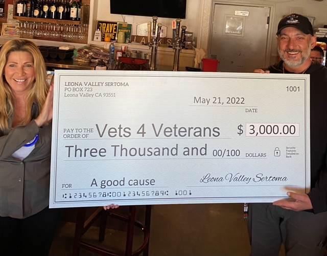 Our check mock-up for V4V donation.